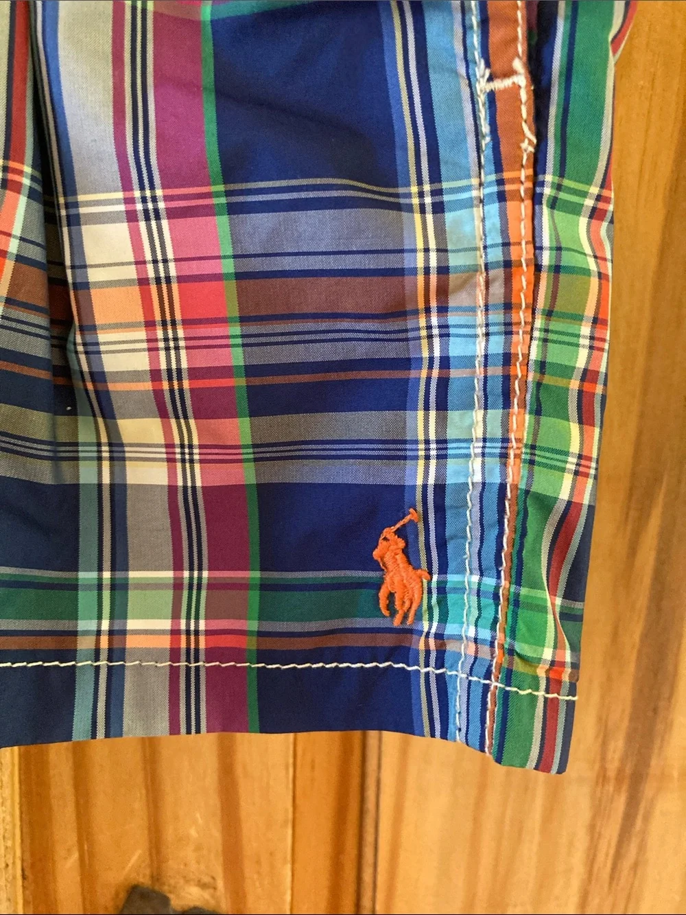 Boys Ralph Lauren Polo blue orange plaid swim shorts size 18 months